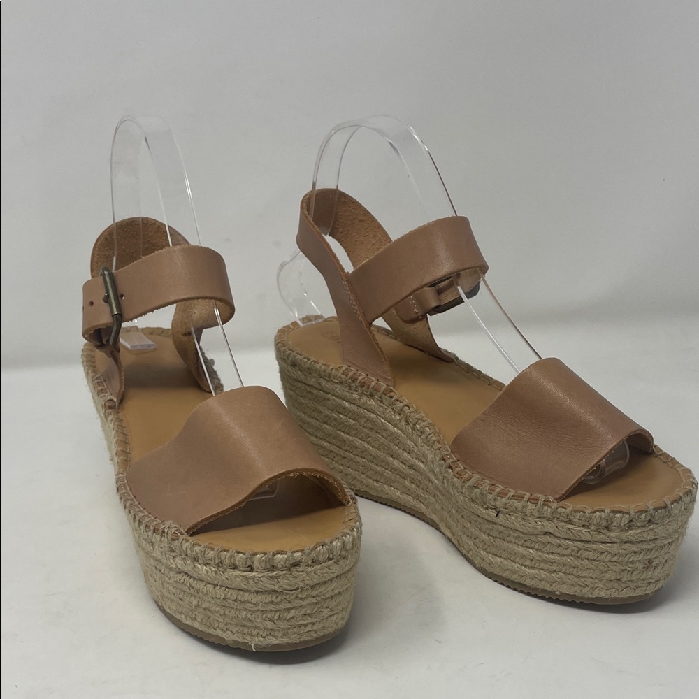 Soludos Leather Tan Wedge Platform Sandals with Ankle Strap Size 7.5